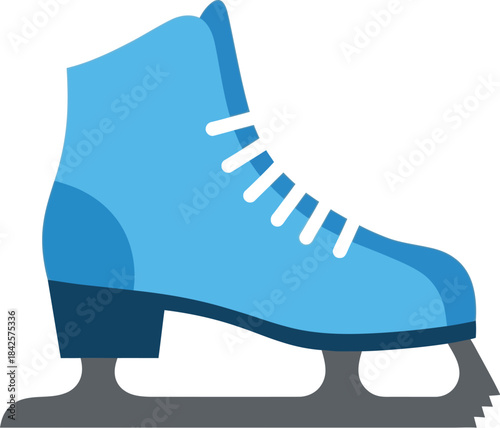 Simple flat design illustration of a single bright blue ice skate ready for winter sports activity