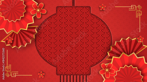 Lunar year background with lantern frame  template