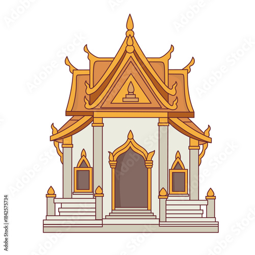 Traditional Thai temple pavilion icon golden roof architecture drawing
