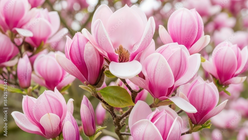 Fototapeta premium pink magnolia tree in garden during springtime Natural floral background