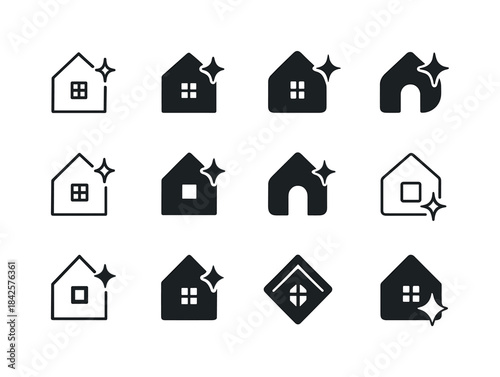 Harmonious Cleaning Icons. Home cleaning scene. Icon set. Set Lo