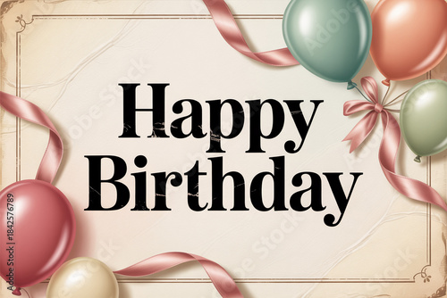 Vibrant Happy Birthday celebration with colorful balloons and ribbons