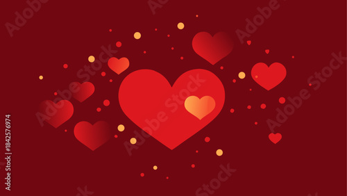 A beautiful illustration of red hearts scattered on a dark background for a romantic theme
