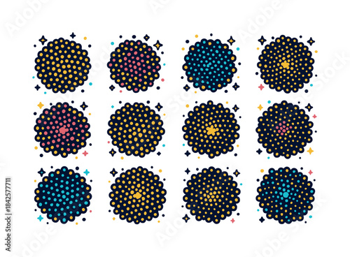 Colorful Globular Cluster Icons. Globular clusters. Colorful iso