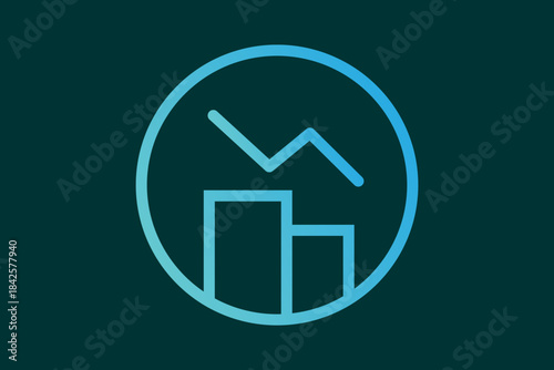 The image features a line art icon representing financial or business analytics enclosed within a circle.