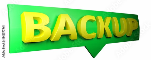 Backup yellow write on green comics with arrow to down, isolated on white background