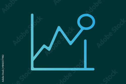 The image features a clear line art icon of a line graph (or stock chart) on an implied Cartesian coordinate system (x-y axes).