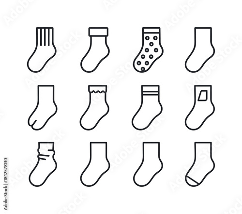 Sock Style Icons. Sock styles. Line icon set of sock styles: rib