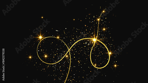 Gold glittering confetti wave and stardust