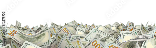 Cuadro en lienzo Hundred dollar bills forming a lower frame, isolated on transparent cutout backg