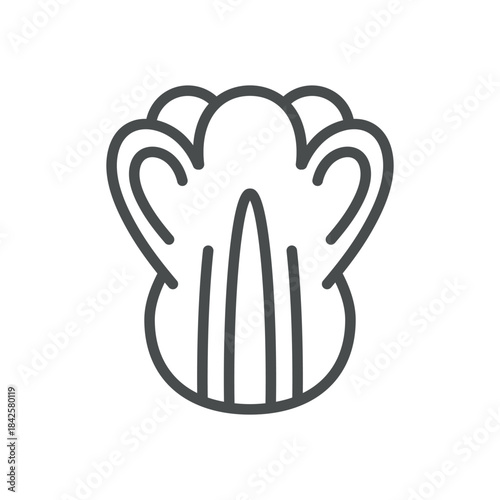 Kimchi Cabbage Icon. Thin Line Illustration of a Napa Cabbage Head with Layered Leaves, Symbolizing Fermented Kimchi, Korean Pickled Vegetable and Tangy Probiotic Cuisine. Isolated Outline Vector Sign