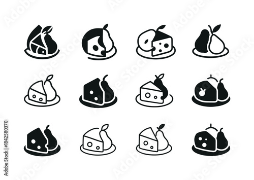 Cheese Platter Icons. Cheese platter. Icon set. Set Logo of chee
