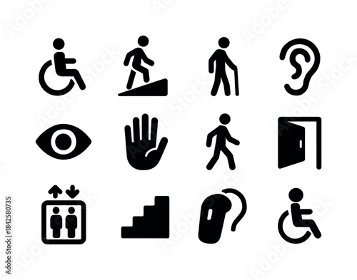Accessibility Icons Grid. Accessibility. Solid icon set of Acces