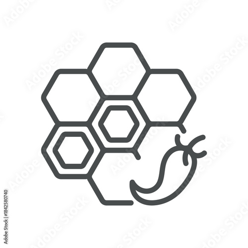 Spicy Honey Icon. Thin Line Illustration of Honeycomb and Chili Pepper, Symbolizing Hot Honey Infusion, Sweet and Spicy Flavor and Gourmet Condiment. Isolated Outline Vector Sign.
