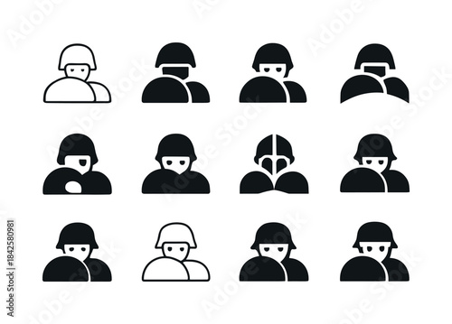 Hidden Soldiers Icons. Enemy soldiers hiding. Icon set. Set Logo