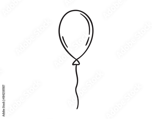 One helium balloon or gel balloon flying doodle hand drawn icon. Outline line drawing clipart symbol
