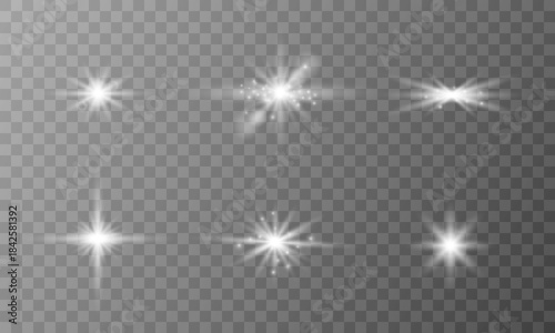 Collection of shining light effects on transparent background