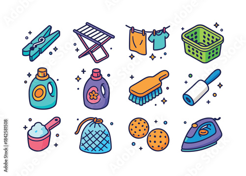 Colorful Laundry Icons. Laundry Tools. Colorful isometric vector