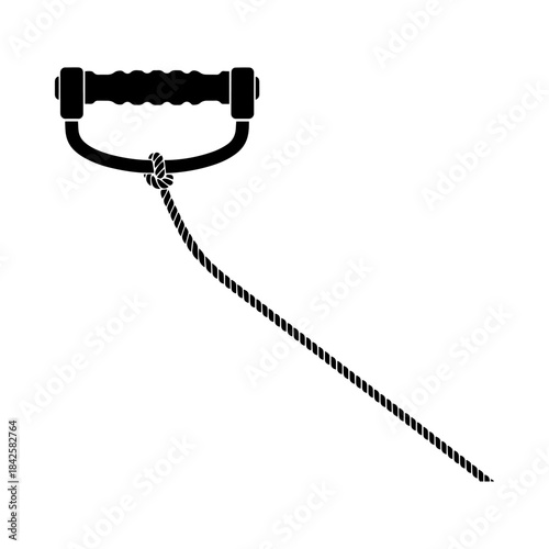Black silhouette of a resistance band handle with a rope attached.