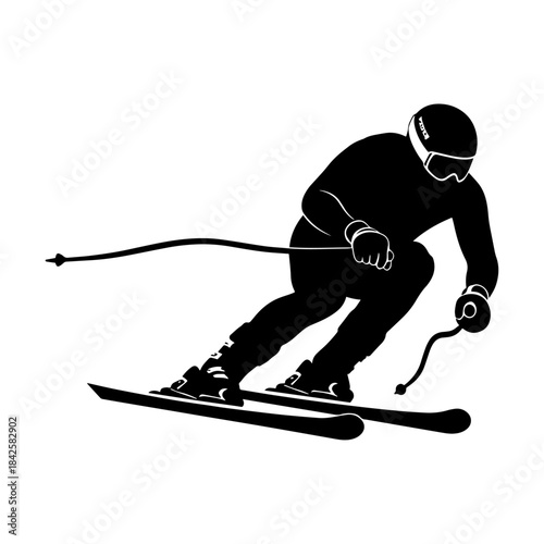 Dynamic Silhouette of a Skier in Action on the Slopes.