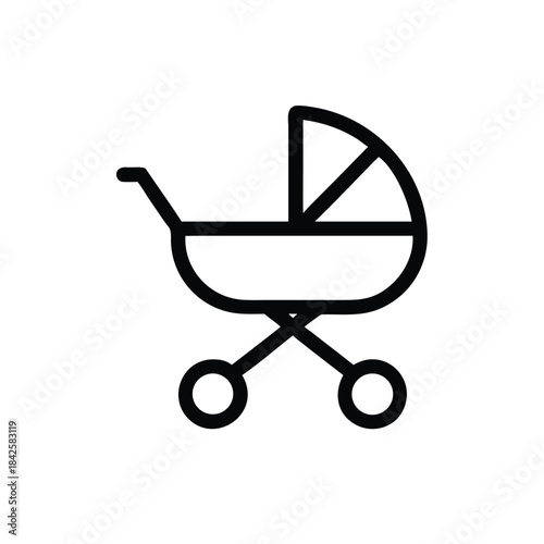 stroller, baby, pram, infant, carriage, wheels, child, push, vector, minimal, line, newborn, transport,