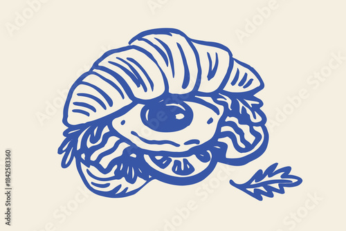 Croissant sandwich with fried egg sketch vector illustration