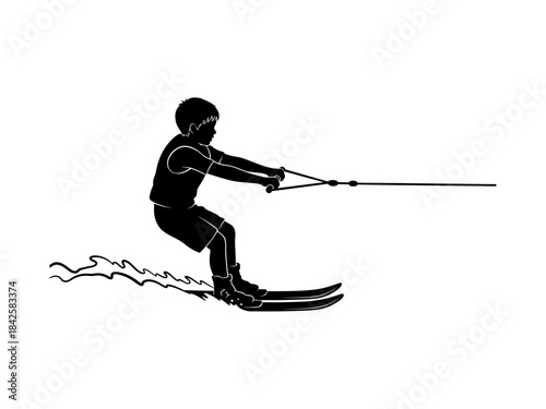 Silhouette of a person water skiing, captured in a dynamic and active pose.