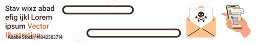 Cybersecurity, online safety, hacking, malware, phishing scams, digital security. Email with a virus symbol and smartphone displaying alert. Cybersecurity and online safety