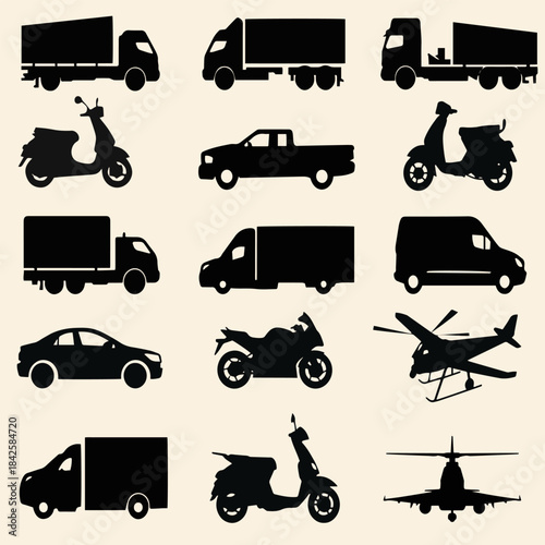 Transport Silhouette Icon Pack Transportation Vehicle