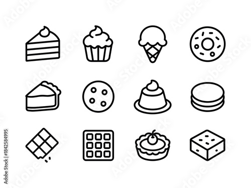 Desserts Line Icon Set. Desserts. Line icon set of Desserts: cak