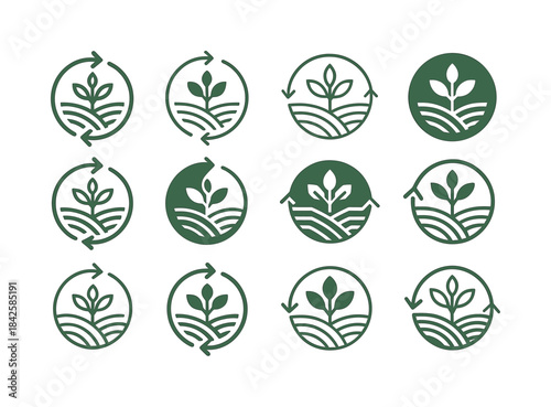 Zero Waste Farming Icons. zero waste farming. Icon set. Set Logo