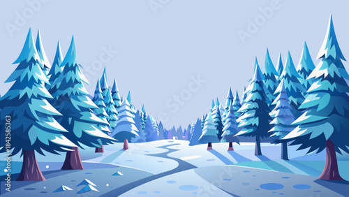 Christmas, New Year, forest, fir tree, conifers, trees, snow, sky, ice, freshness, vector, graphics, holiday, children's, joy, dream, family, congratulations, postcards, design, Christian traditions.
