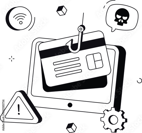 Credit card phishing on tablet internet threat isometric flat vector illustration