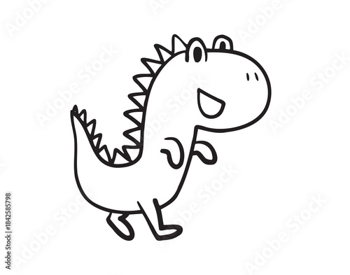 Funny outline doodle hand drawn cute dinosaur. Baby art, dinosaur with smile character