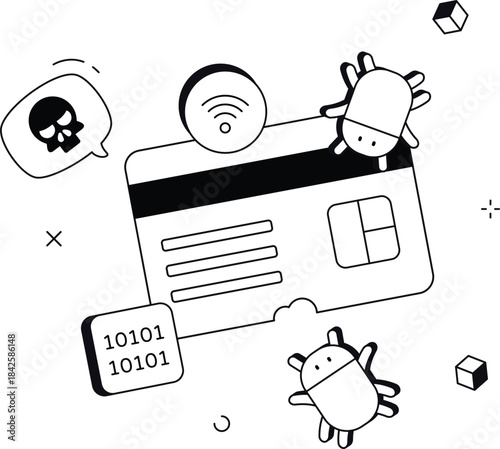 Cyber attack on credit card with data leak isometric flat vector illustration