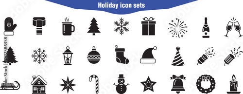 Holiday Icon Set: Christmas and New Year Celebration Silhouettes