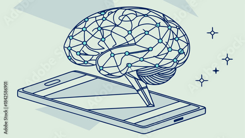 3D vector of AI neural network, deep learning technology processing big data, digital brain and chipset on circuit board.
