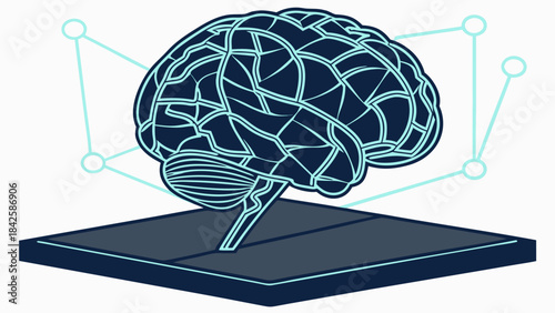 Vector illustration of AI neural network, deep learning machine processing big data, on a futuristic chipset circuit board.
