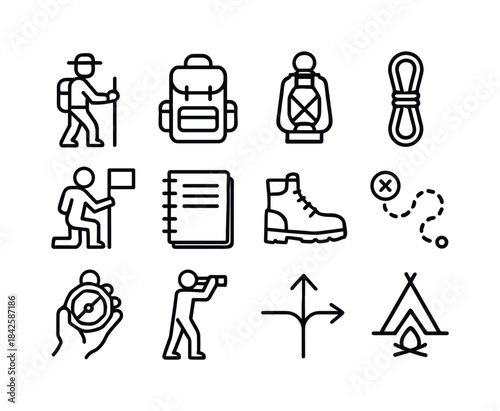 Pioneer Icons Set. Pioneers. Line icon set of Pioneers: explorer