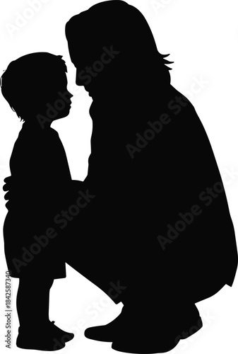 Black Silhouette of a Father and Son Holding Hands with Father's Day Text, Symbolizing Parental Love, Celebration, Care, Strong Family Bond, and Happy Childhood Memories.