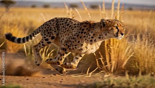 Majestic Cheetah Sprinting in Slow Motion Across African Savanna