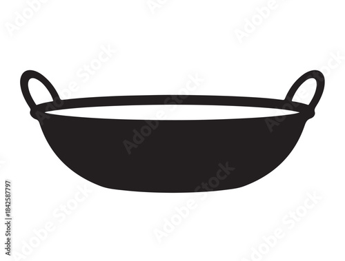 Flat Fruit Basket icon in silhouette white background.