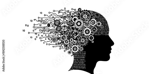 Human Mind to Machine Code. AI Cognitive Transformation Vector.