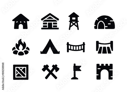 Terra Nova Icons. Terra Nova Settlements. Solid icon set of Terr