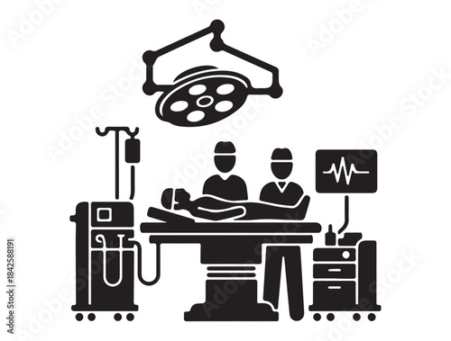 Operating Theatre orSurgery Room in silhouette white background.