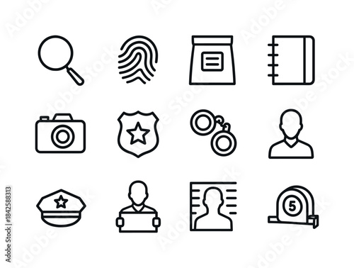 Detective Icon Set. Detective Work. Line icon set of Detective W