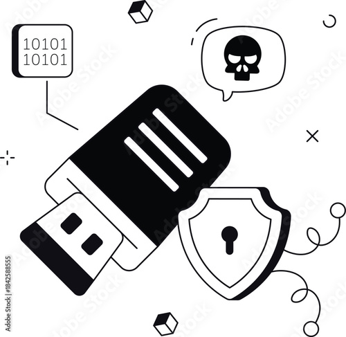 Data theft attack usb drive cyber security isometric flat vector illustration