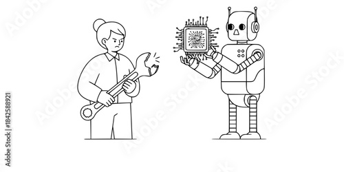 Obsolete Tools: AI Replaces Traditional Human Skills. Technological Advancement.