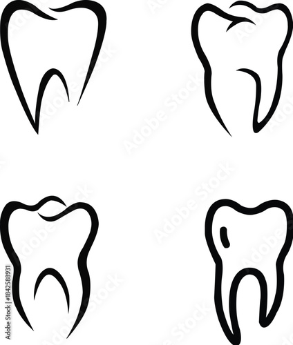 vector set of black icons ofa tooth - dentist clinic icon on white background vector illustration