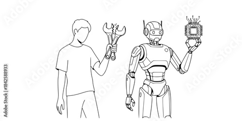 Obsolete Tools: AI Replaces Traditional Human Skills. Technological Advancement.